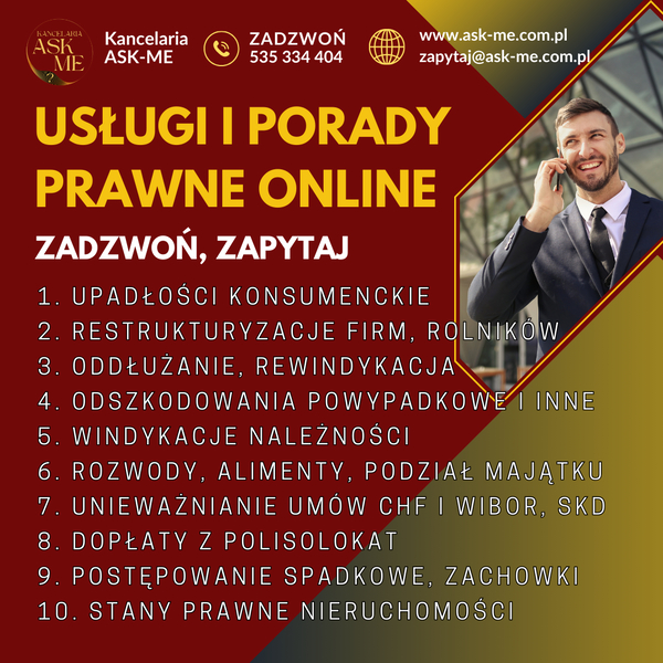 Zdjęcie na okładce dla Kancelaria prawna ASK-ME Siedlce. Zapytaj za darmo! Upadłość Restrukturyzacja Odszkodowania Rozwód Alimenty, Spadek